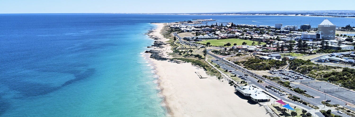 Arial view of the City of Bunbury and coastline