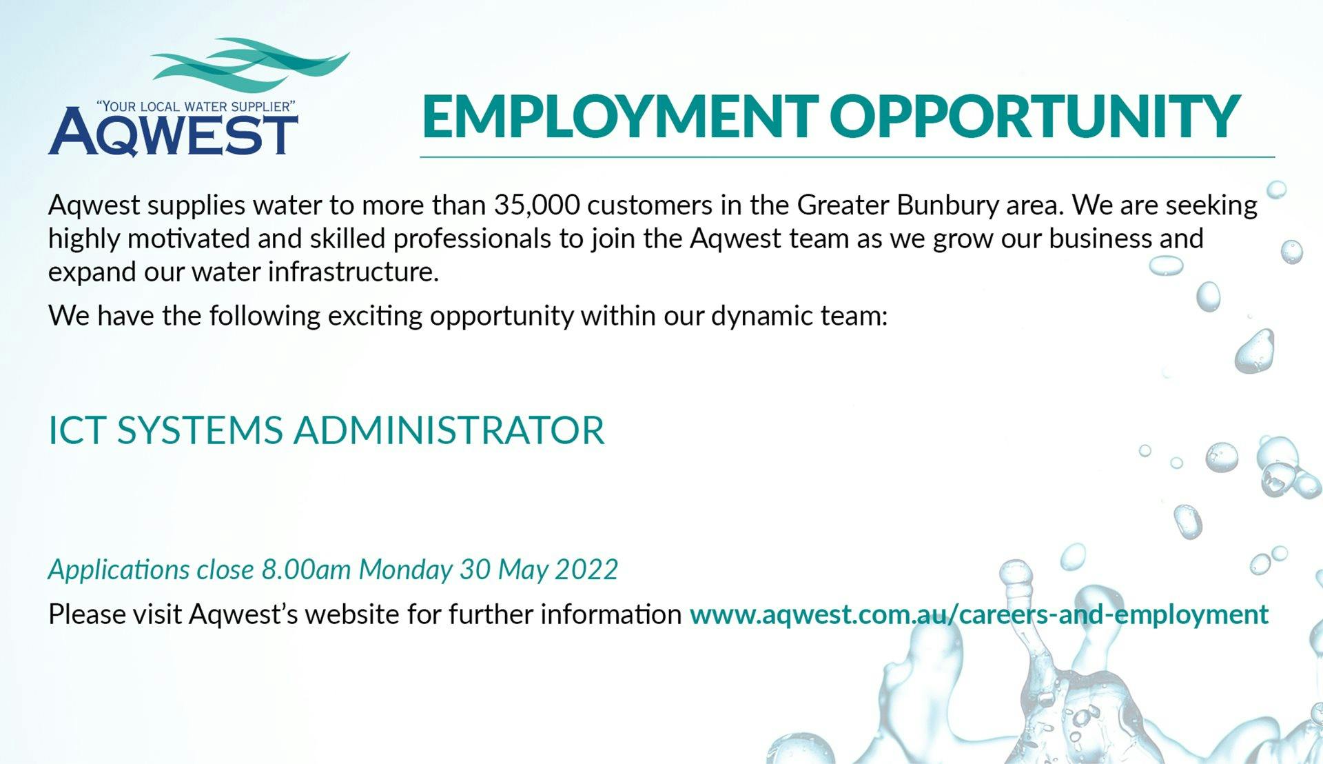 Employment banner for ICT systems administrator.