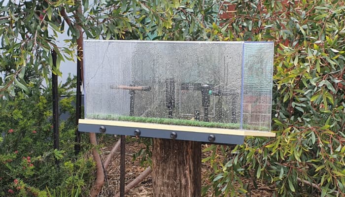 Irrigation demonstration station between plants.