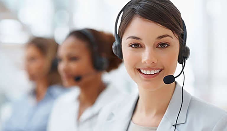 Woman with headset smiling