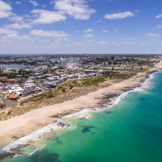 Aerial drone shot of the Bunbury coastline